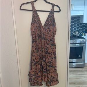 MAMEY Pink Paisley Print Sleeveless Ruffled Bottom Swing Dress XL